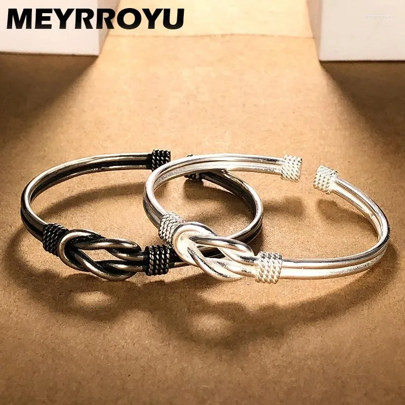 Bangle Meyrroyu Vintage Thai Silver Open for Women Girl Punk Fashion Retro Ręce Party Prezent Pulseras Mujer