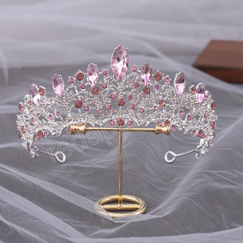 Elegancka księżniczka AB Crystal tiara korona dla dziewcząt weselnych luksusowa królowa purpurowe pałąki do włosów na nonstone