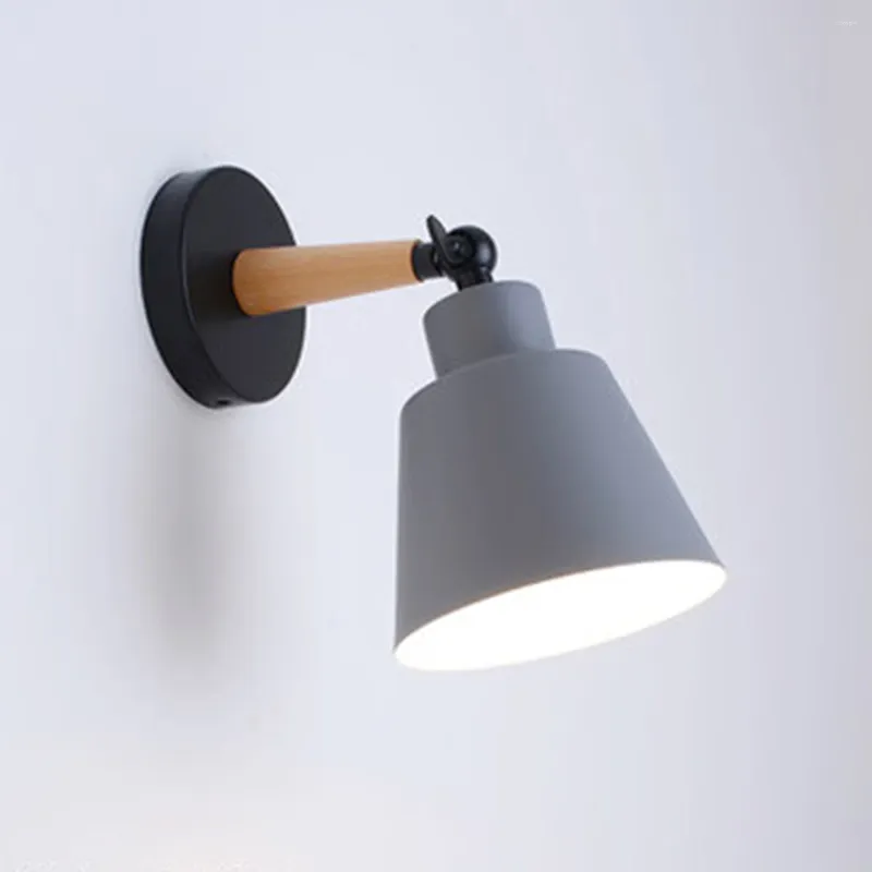 Wall Lamp 5W E27 Nordic Style White Light Simple Solid Wood Corridor Lamp(Grey) For Bedroom