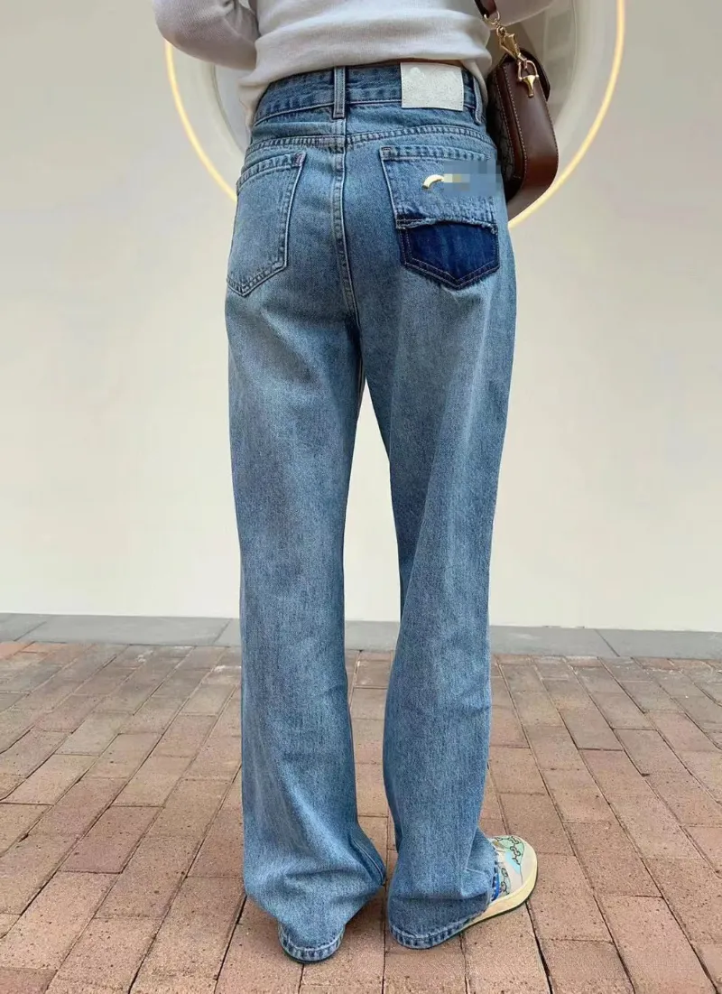 Jeans pour femmes Pantalons de créateur Mode Contraste Couleur Poche Pantalon à jambes larges Jean vintage