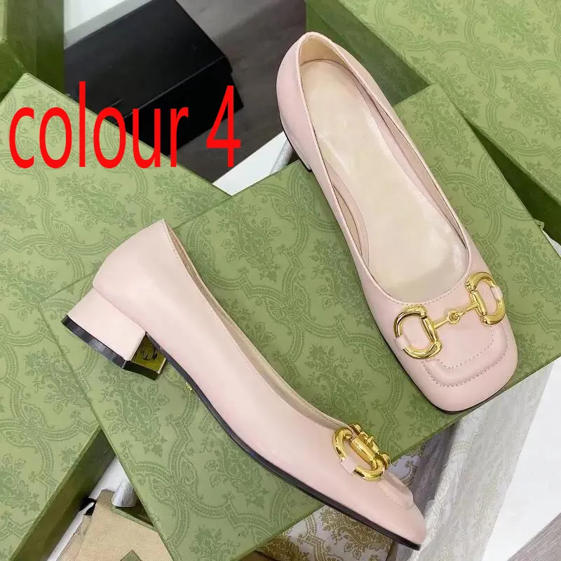Women Dress shoes designer Shoes fashion cowhide high heels Square Coarser heel 100% leather Metal buckle lady heeled boat shoe Large size 35-41-42 Genuine leather sole