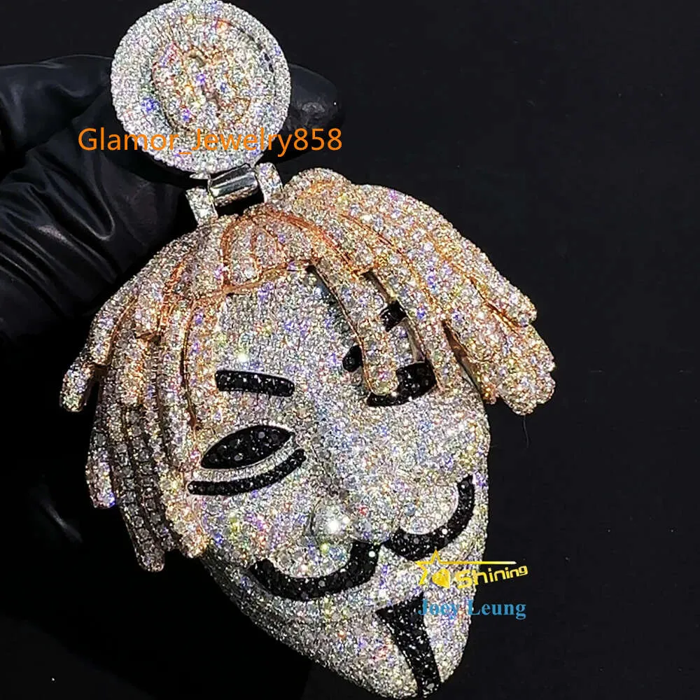 Hip Hop Edlen Schmuck Gesicht VVS Moissanit Diamant Halskette Benutzerdefinierte 3D Iced Out Anhänger