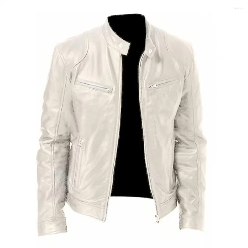 오토바이 의류 패션 남자 Pu 재킷 재킷 재킷 단색 스탠드 칼라 칼라 긴 슬리브 방풍 관화 가죽 지퍼 코트 외부웨어 스트리트웨어