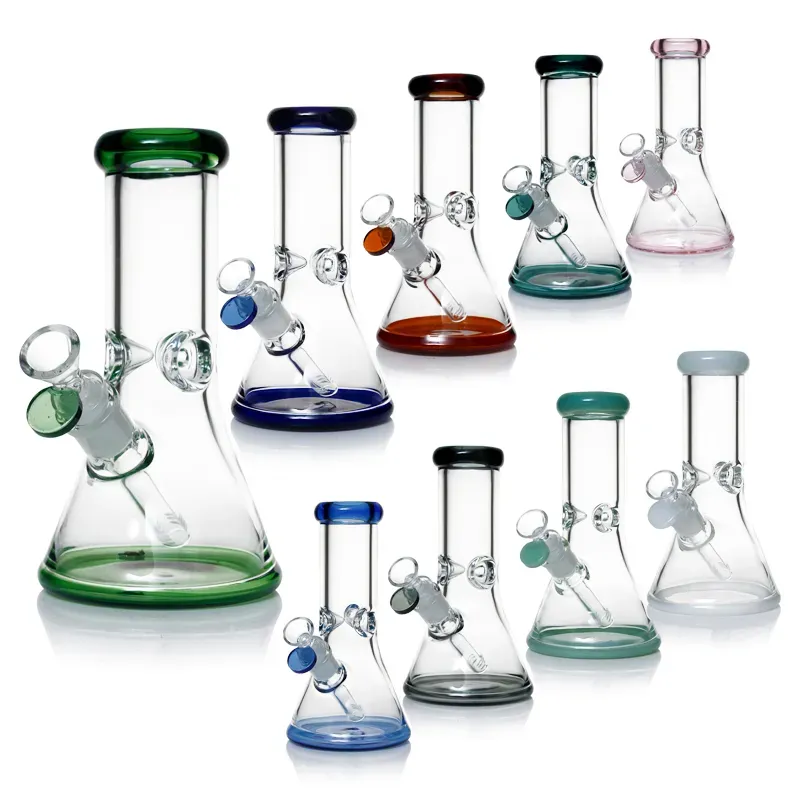 Colorful Hookahs 7mm Thick Glass Bong Recycler With Removable Glass Downstem 8.5 Inches Smoking Water Pipe Beaker bongs