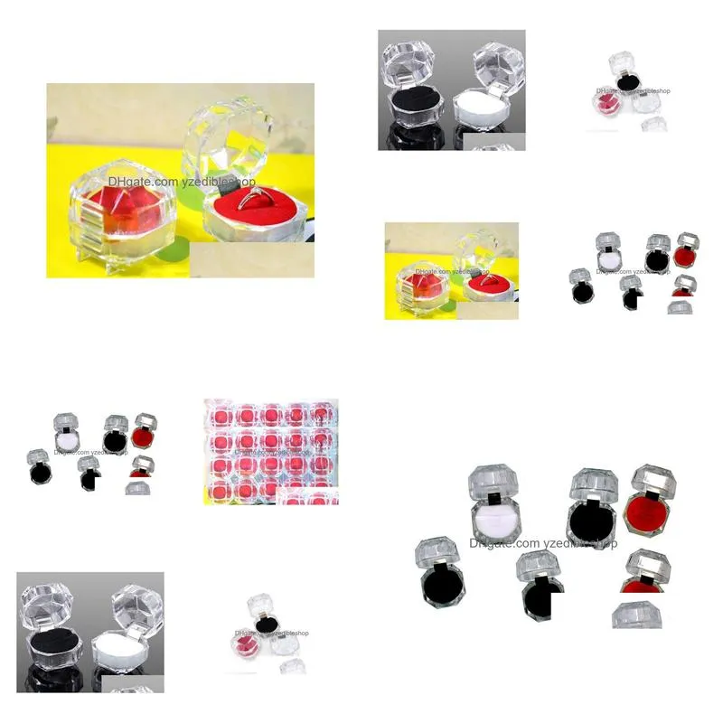 Boîtes à bijoux Ems 100pcs bagues en verre organique taille de la boîte 4cm 1,6 x 1,6x3cm1,2 mélange 3 couleurs livraison directe emballage affichage Dhjrz