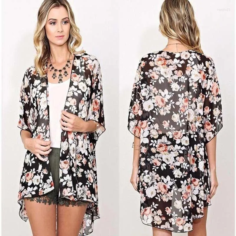 Women's Blouses 2023 Est Sexy Women Flower Summer Kimono Cardigan Maxi Shirts Half Sleeve Sunsuits Outfits