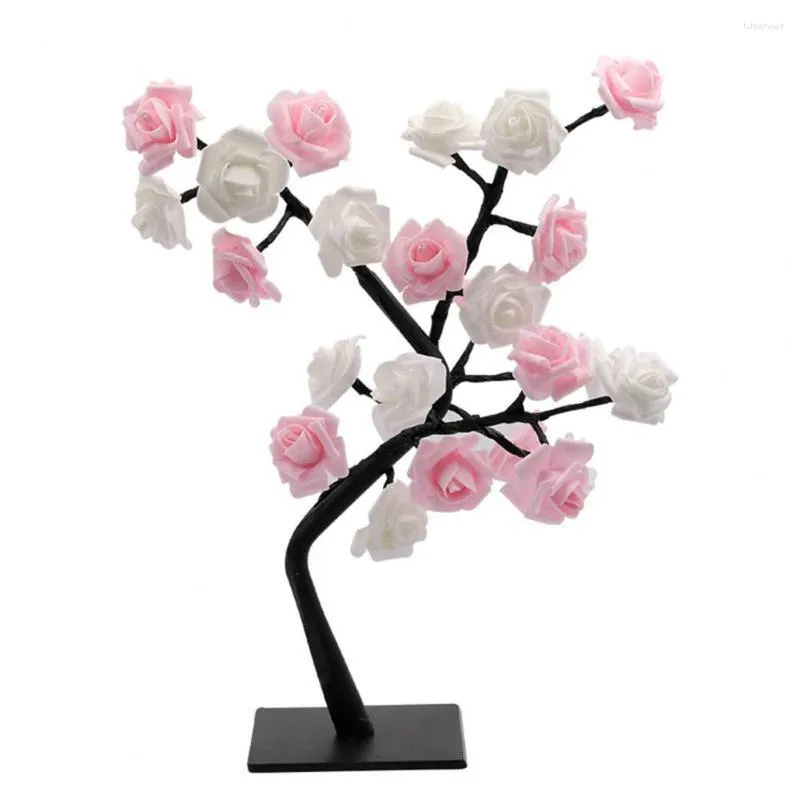 Luci notturne Lampada a forma di fiore di rosa Petali ricci Albero a LED Lampada da comodino plug-and-play Regalo da tavolo Crea atmosfera