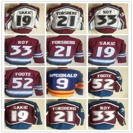 Vintage Ice Hockey Jersey 52 Adam Foote 21 Peter Forsberg 9 Paul 19 Joe Sakic 33 Patrick Roy 1 Chico Resch 14 Rene Robert 9 Lanny