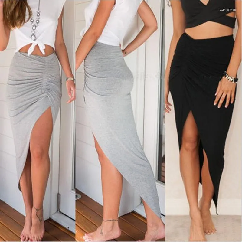 Saias do lado sexy feminino alto dividido Slim Slim Irregular Shirming Pleased Ladies Party Slit Maxi Long Lápis Salia