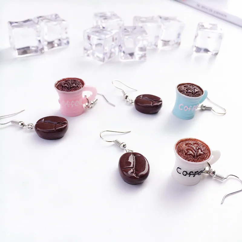 Intéressant Mini Tasse À Café Boissons Dangle Boucles D'oreilles Résine Drôle Nourriture Haricots Nourriture Bijoux pour Femmes Rafraîchissant Créatif Boucles D'oreilles