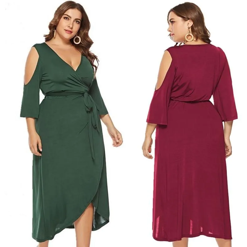 Casual Dresses Summer European och American Plus Size Women's Short Sleeve Split Adrapless Dress Party Dressescasual