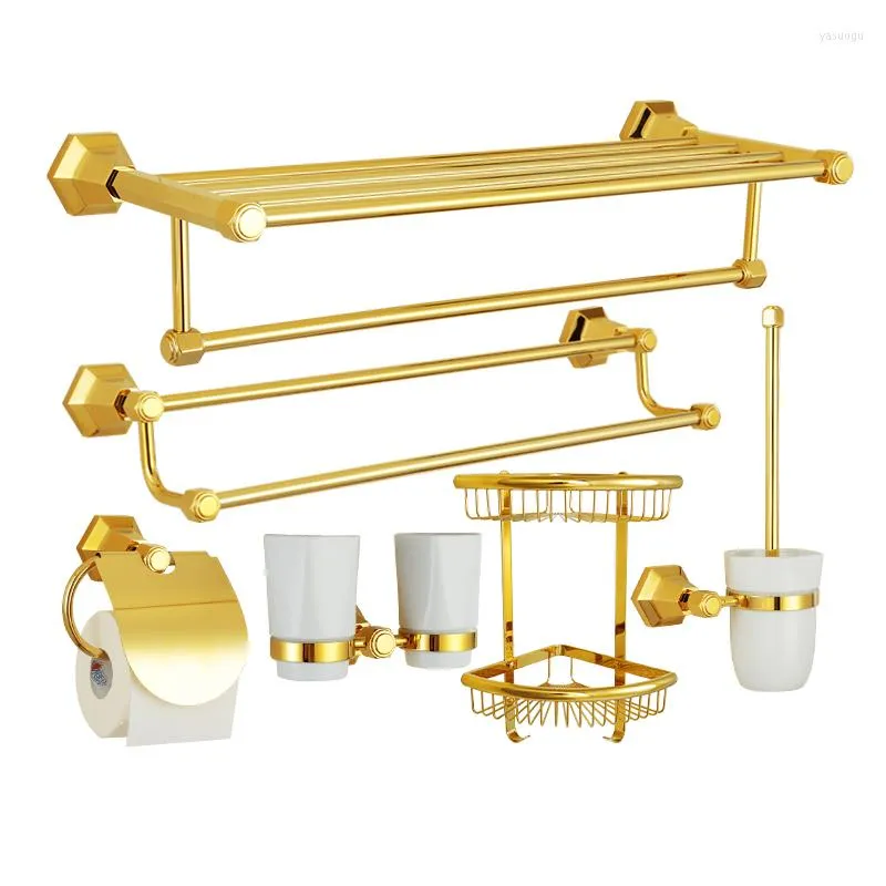 Bath Accessory Set Bathroom Hardware Towel Rack Paper Holder Bar Corner Shelf Toilet Brush Golden Copper Accessories