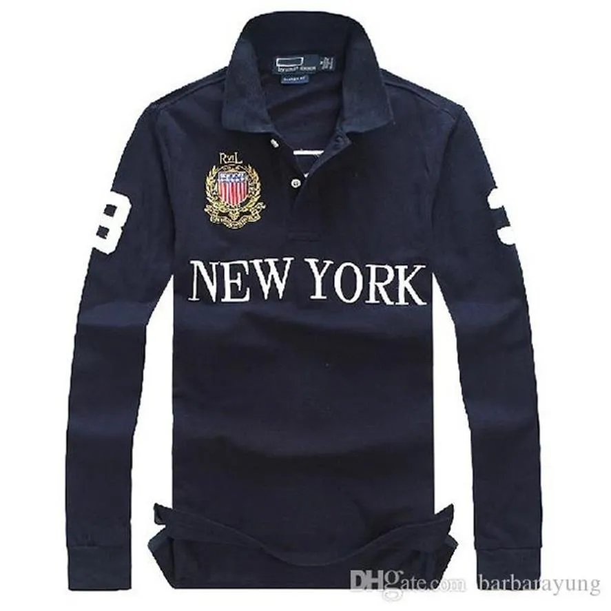 High quality Men's Polos embroidery City custom fit long sleeve t shirt 100% Cotton NAVY blue Red green XL XXL tee 4XL 5XL272b