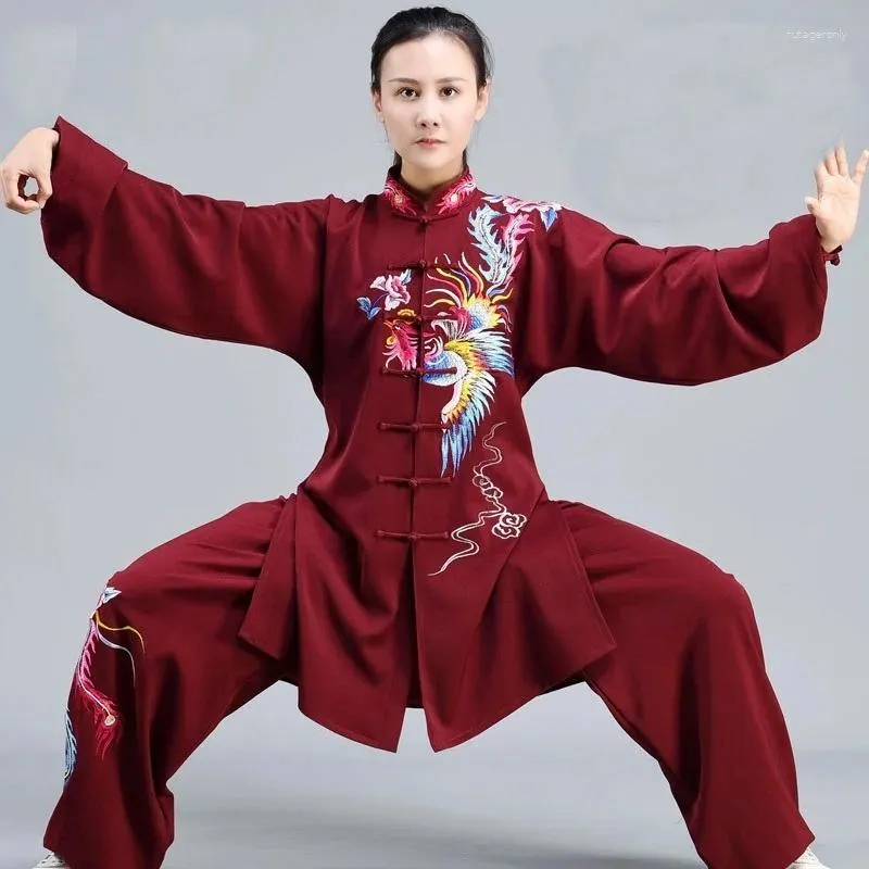 Ethnische Kleidung, Tai-Chi-Uniformen, traditionelle chinesische bestickte Kampfkunst-Übung, roter Wingchun-Anzug, Unisex-Kungfu-Uniform 31749