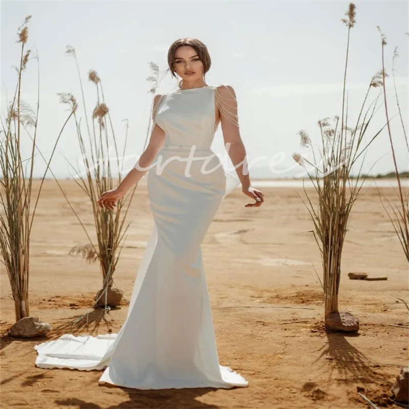Elegant Gatsby Boho Sirene Robe De Mariee Avec Manches De Capuchon A Glands Satin Doux Et Ouvre Bohemian Bridal Bridal Robe Pour La Plage Civile Et Les Mariees De Campagne Du 94 24