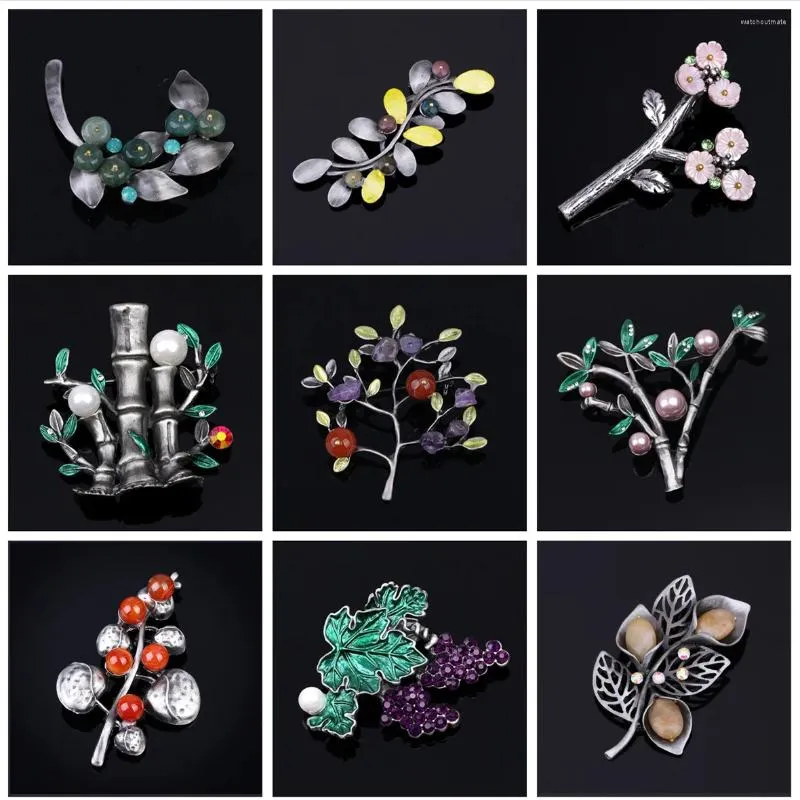 Brooches Vintage Women Brooch Trendy Enamel Natural Stone Lapel Pins Cute Plant Accessories For Office Party Meeting Luxury Jewelry 2023