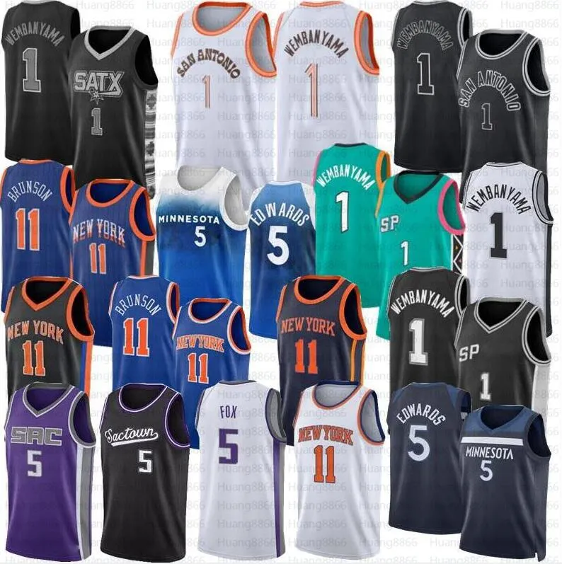 1 Victor Wembanyama Basketbol Formaları Erkek Anthony Edwards Jalen Brunson De'Aaron Fox 2024 City Jersey Retro Gömlekler