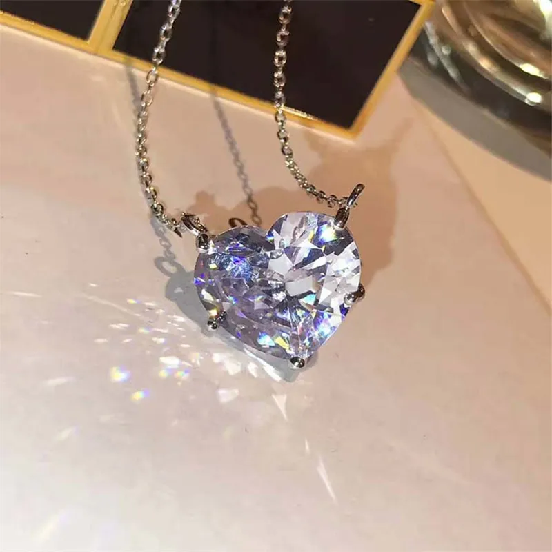 Kalp aşk moissanite kolye kolyeler 925 STERLING Gümüş Gümlü