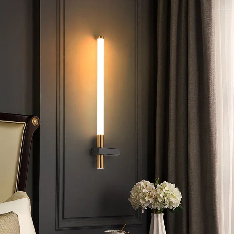 Wall Lamp Unilateral Mirror Front LED Modern Simple Living Room Bronze Tubular Bedside Long