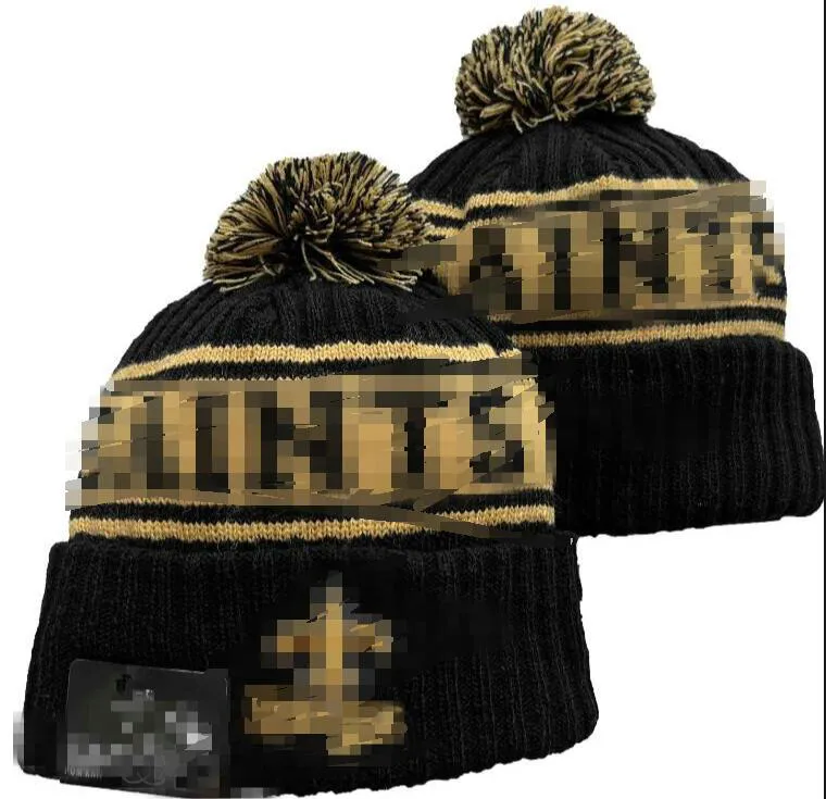 Hommes tricotés à revers Pom New Orleans Bonnets NO Bobble Hats Sport Knit Hat Rayé Sideline Laine Chaud Baseball Bonnets Cap Pour Femmes A8