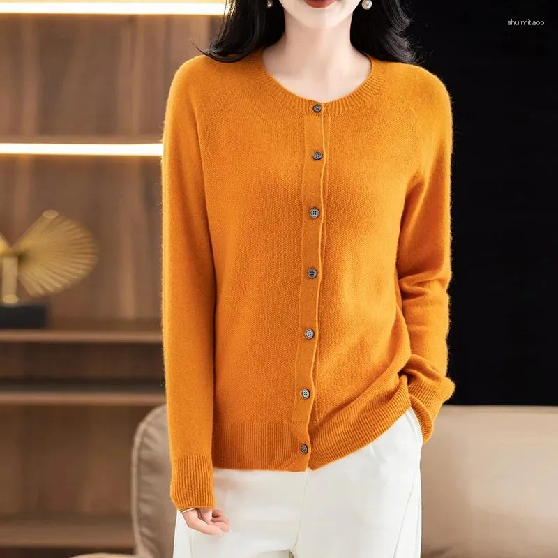 Cardigan en coton pur pour femme, vêtement de première ligne, 23 tricots, veste, pull en cachemire, automne et hiver, associé à un haut en tricot ample