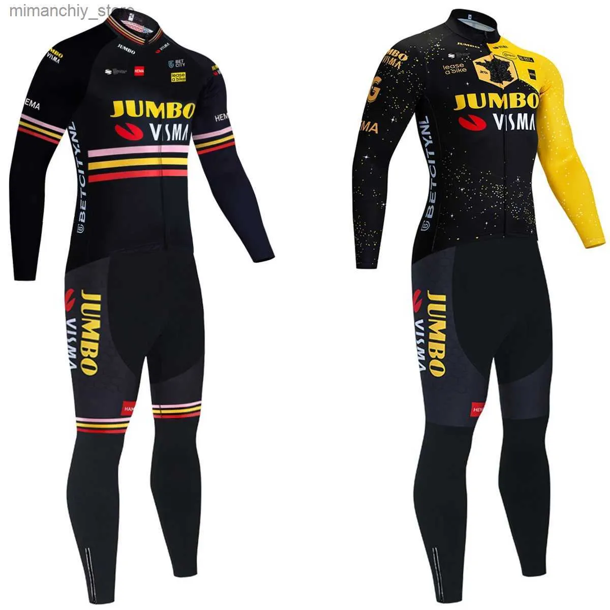 Radfahren Jersey Sets New Golden Jumbo Radfahren Jersey Team 2024 UAE Pro Bike Maillot Hosen Anzug Männer Frauen Winter Fece bicyc Kleidung Q231107