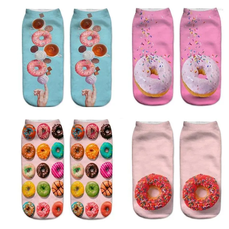 Vrouwen sokken 3D Printi Unisex schattig laag uitgesneden enkelsok voedsel donut snoep patroon nieuwigheid kunst kleding man