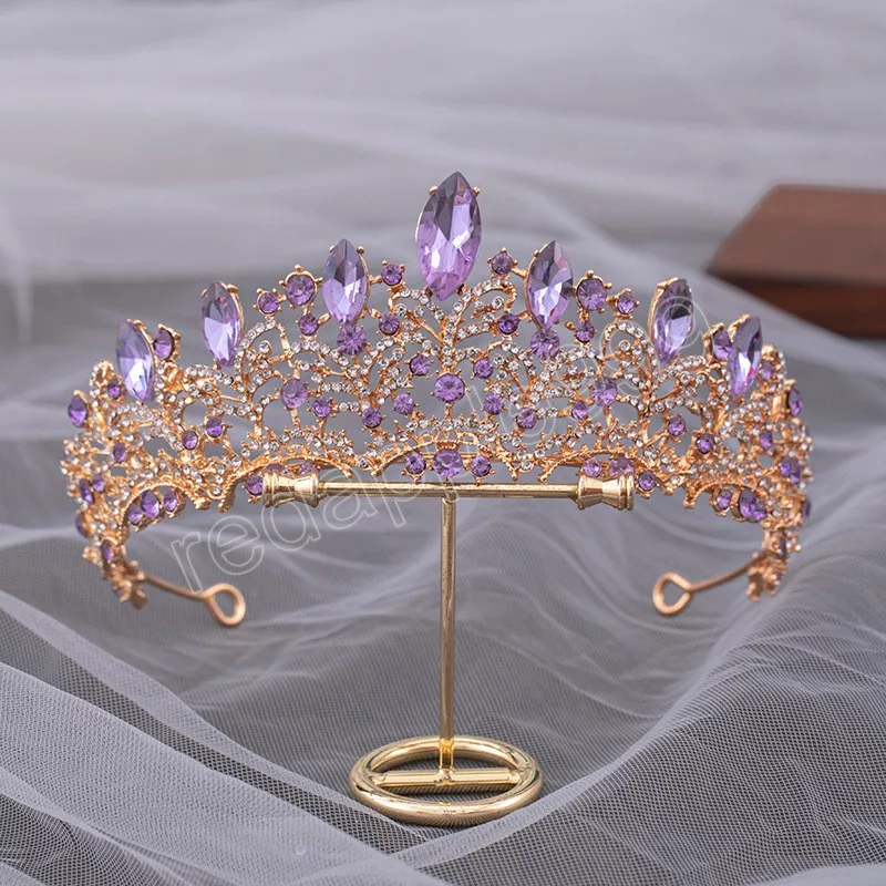 Elegancka księżniczka AB Crystal tiara korona dla dziewcząt weselnych luksusowa królowa purpurowe pałąki do włosów na nonstone