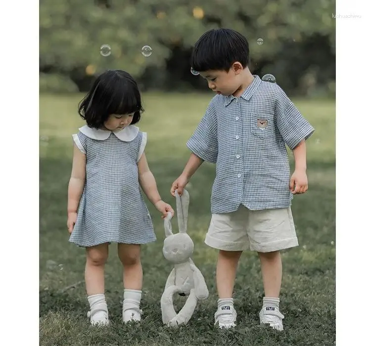 Clothing Sets Summer Sibling Suit Kids Ropa Clothings Brother And Sister Outfits Cute Bear Embroidery T-shirt Boy Shorts Baby Girl Dressing