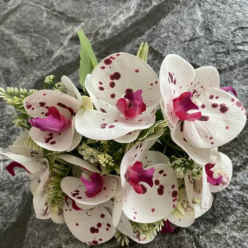 Flores decorativas 5 pçs buquê de flores artificiais decoração para casa 16 cabeça borboleta orquídea casamento segurando quarto nupcial decoração de natal