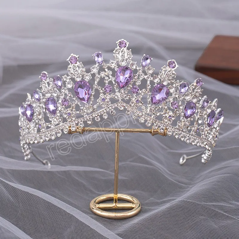 Lusso elegante principessa Tiara corona viola rosa AB cristallo diadema per le donne copricapo da sposa gioielli per capelli