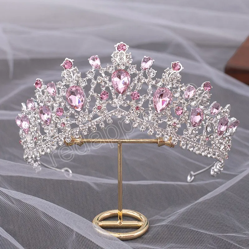 Luxe élégant princesse diadème couronne violet rose AB cristal diadème pour les femmes coiffure de mariage bijoux de cheveux