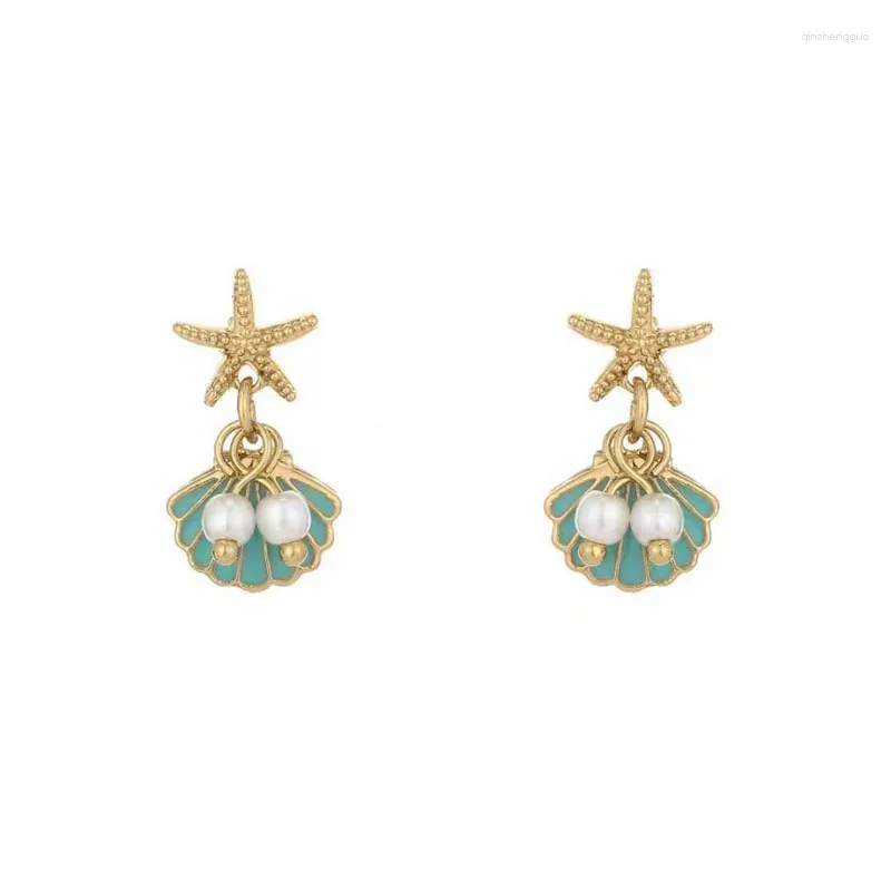 Boucles d'oreilles pendantes en forme d'étoile de mer pour femmes, aiguille en argent 925, coréen exquis, mignon, perle douce, bijoux de plage, cadeau d'anniversaire pour fille