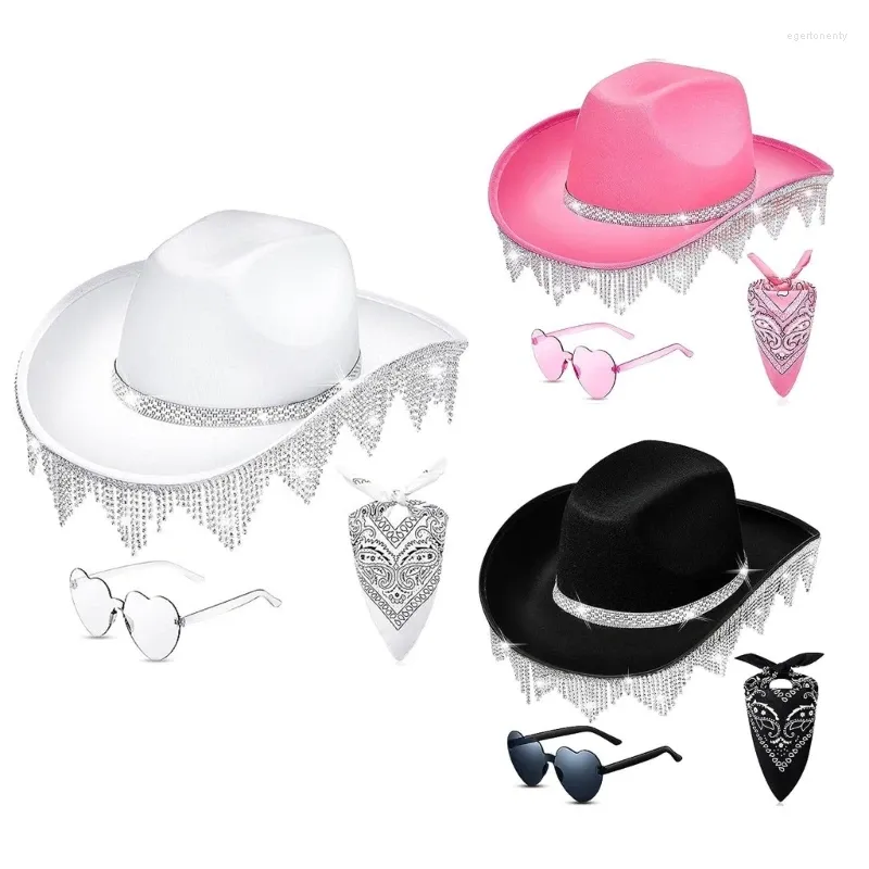Berets Fransen Cowboy Hat Bandanas Sonnenbrille Kostüm Set Frauen Männer Musical Festival Dress Up Bachelorette Party Requisiten