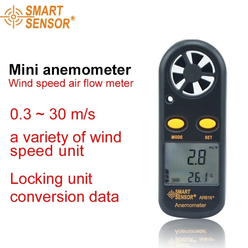 Smart Sensor AR816 High Quality Pocket Wind Speed Gauge Tester MeterElectronic Anemometer Thermometer Speed Measuring Tool