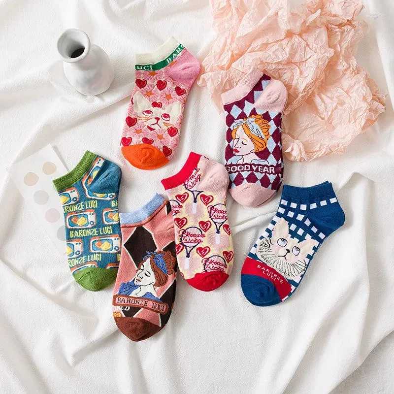 Women Socks Japanese Fashion Short Tube Female Lolita Cute Cartoon Boat College Wind