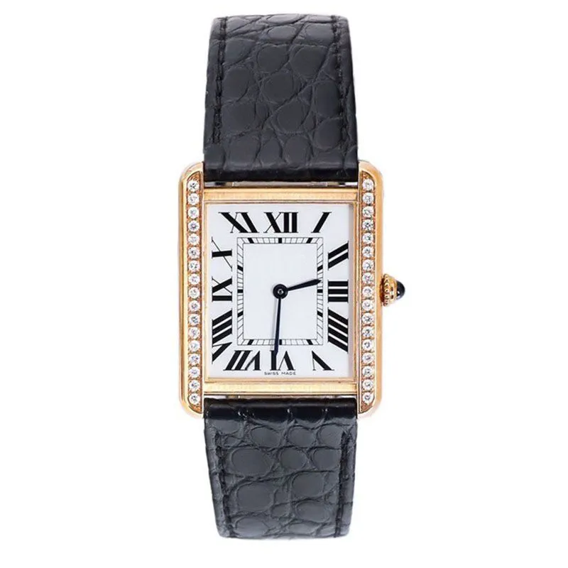 Moda Mujer de lujo relojes relojes tanque relojes para mujeres mecánico Diamante Oro rosa Platino cara cuadrada relojes damas de acero inoxidable regalo elegante para dama