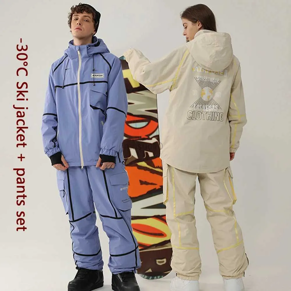 Autres articles de sport Ensembles de snowboard pour hommes et femmes d'hiver imperméable chaud camping en plein air randonnée veste à capuche avec pantalon costume de ski veste de ski + pantalon HKD231106