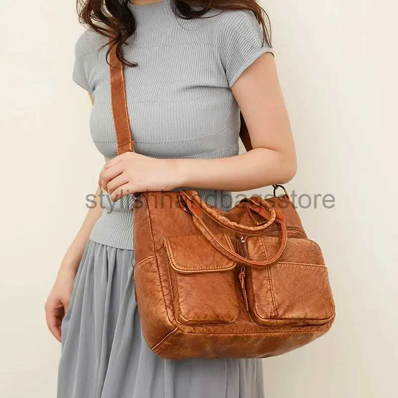 Shoulder Handbags Brown Tote Soft Pu Multi Pocket Serviceable Lovers' Crossbody Bag Quality Large Ladies Soulder Bagsstylishhandbagsstore