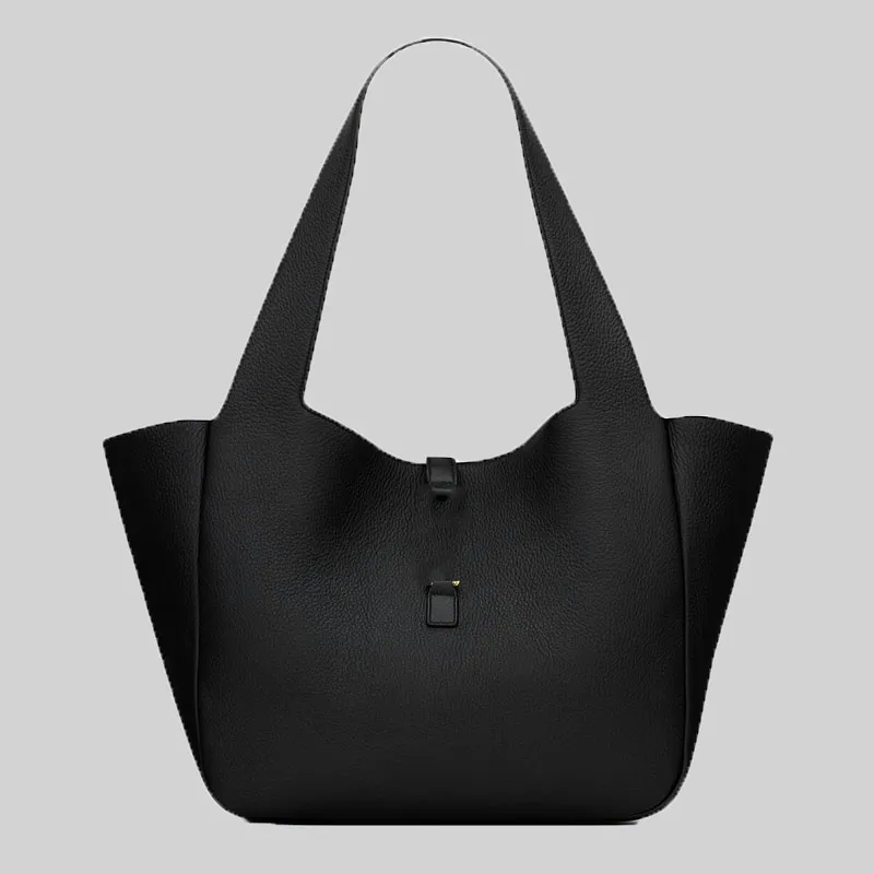 Black Grained Leather Tote Bag For Women, Luxury Fashion