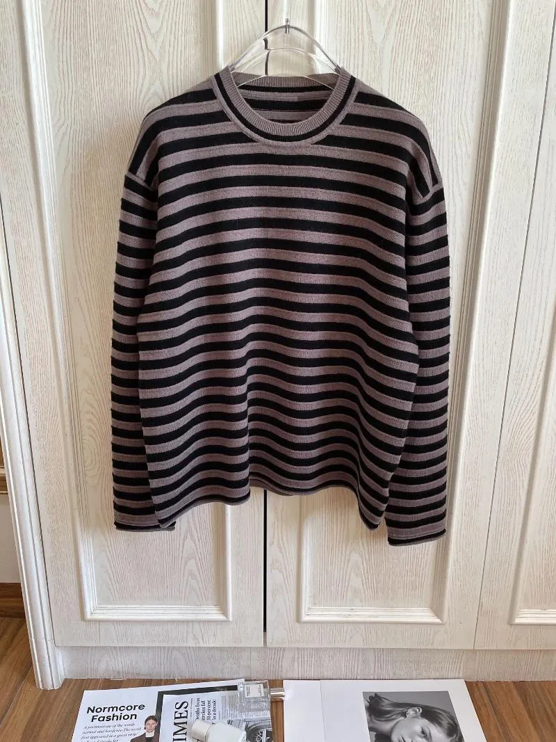 سترات النساء 2023 للسيدات الأزياء طويلة الأكمام المثيرة Sexy Chasuale Fleece Striped Pullover Sweater 0923