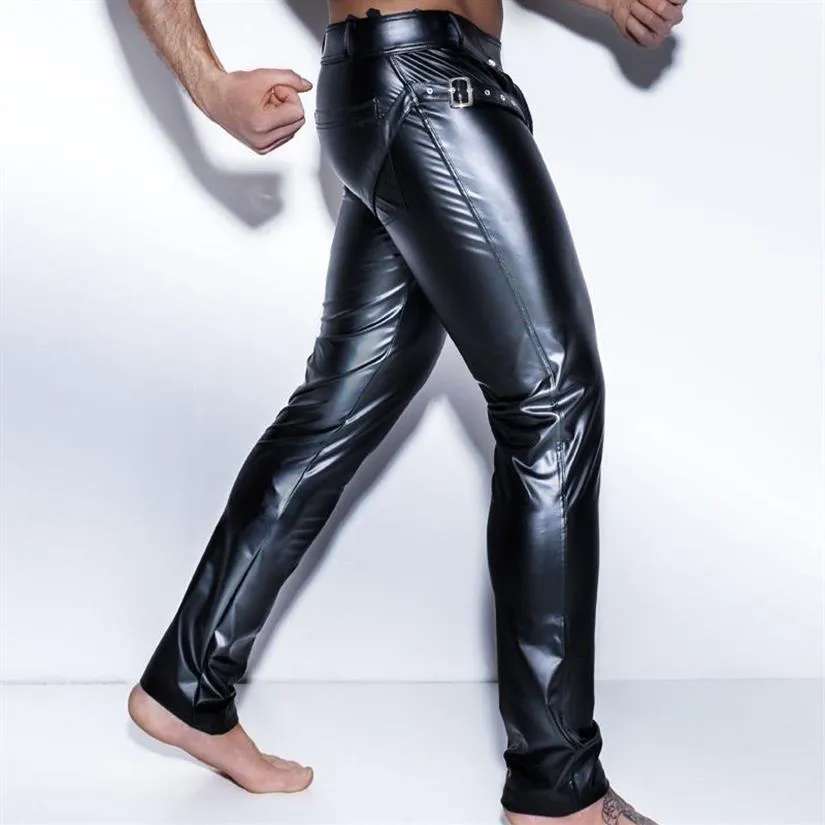 Pantaloni da moto Pantaloni da uomo in ecopelle nera Pantaloni lunghi Collant muscolari skinny sexy e innovativi Leggings da uomo Slim Fit NEW346K