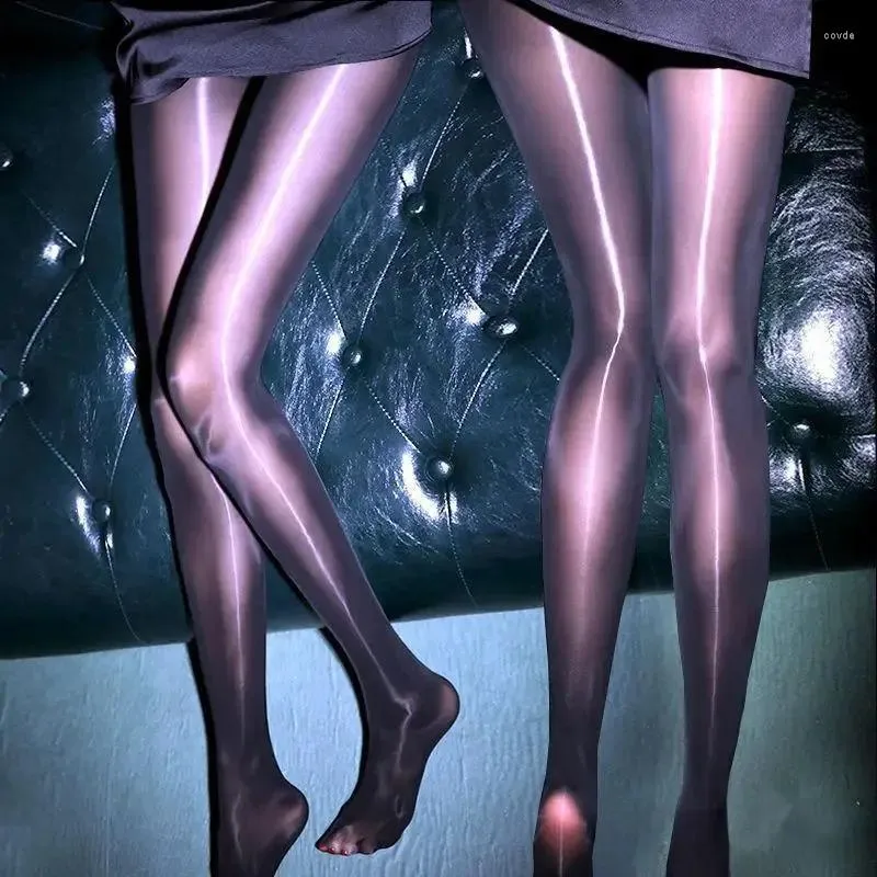 Women Socks 8D Oil Shiny Transparenta Tights Sexig öppen gren Pantyhose för Glossy Smooth Anti Hook Strumps nattklubb