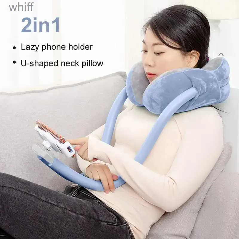 Poduszki macierzyńskie Poduszka podróżna z uchwytem na telefon komórkowy Obsługa szyi 360ROTATION Universal Phone Phone Tablet Stand Travel Pillow OutdoorL231106