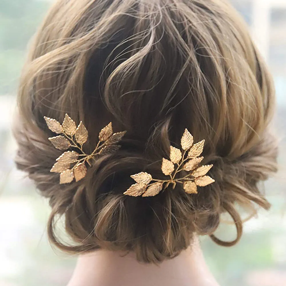 Vintage Gold Leaf Hair Pin Elegant Women Hairpiece... From  display picture 3