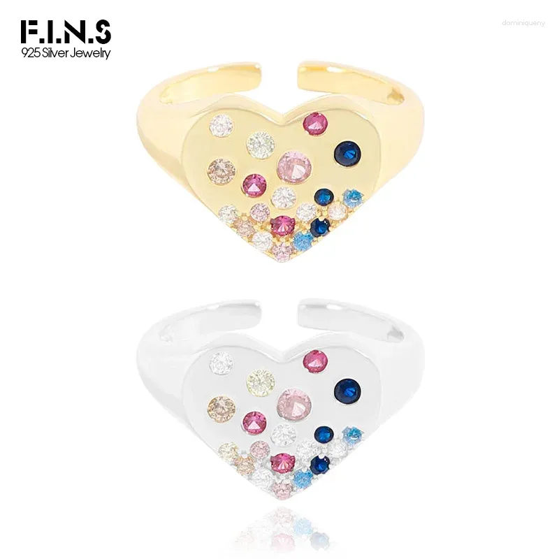 Кольца-кластеры F.I.N.S, корейский стиль, женское кольцо из стерлингового серебра 925 пробы с сердцем любви, цветной цирконий, указательный указатель, ювелирные украшения на средний палец