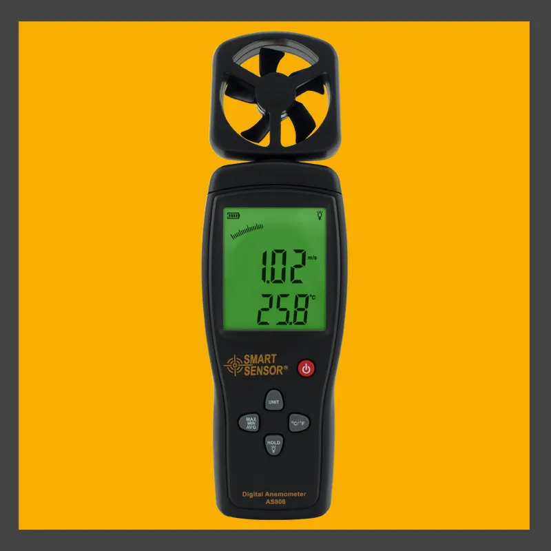 Anémomètre Digital SMART SENSOR AS816 - Mesure Vitesse Vent 0.3-30 M/s Avec Température Et Rétroéclairage, Neuf