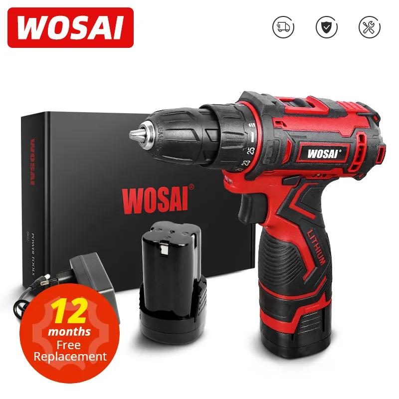 Electric Drill Wosai 16V MT -serie Skruvmejsel Kordlöst litiumbatteri 251 Vridmomentinställningar 38 tum 2shastighet Power Tools 230406