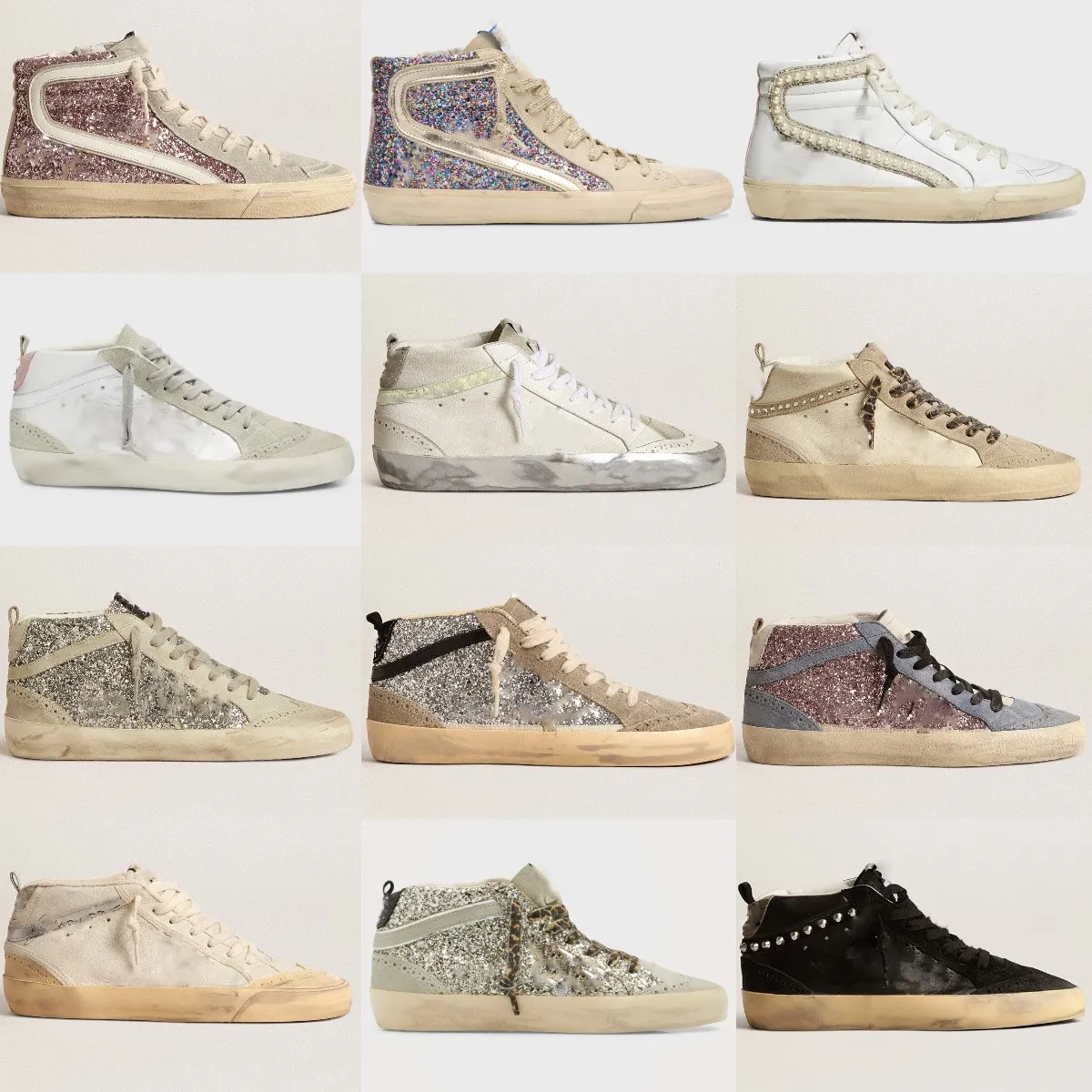 Golden Mid Star Top Scarpe alte moda Sneakers Italia Classico Bianco Do-old Dirty Designer Uomo Donna Scarpa rosa-oro glitter e pelle