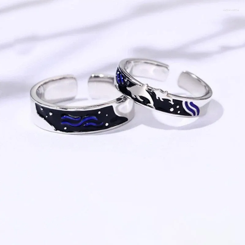 Bagues de cluster Couple Argent Couleur Epoxy Peint Baleine De Mer Profonde Bague Réglable Mode Tendance Bijoux Cadeau J120